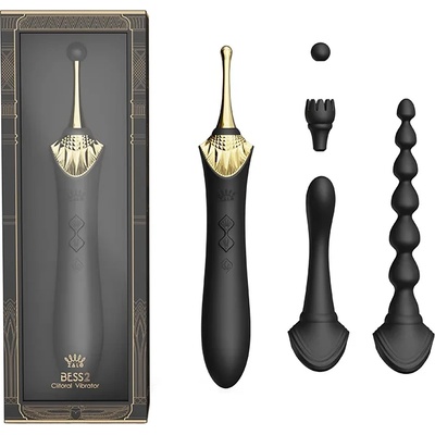 Вибратор и клитор стимулатор с 4 приставки, 21, 9см. - Vibrator Bess 2 Black (D-234651)
