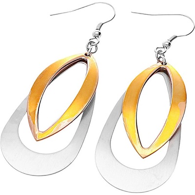 MPM Dámské visací ocelové zlacené nerezové náušnice 6424 stříbrnoměděné barvy SER.6424