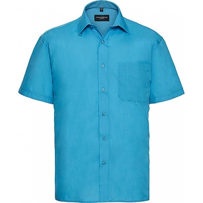 Russell Collection Pánska košeľa Poplin s kratkými rukávmi TYRKYSOVÁ