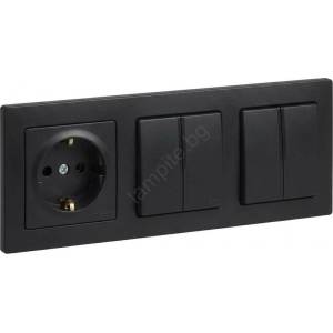 Legrand - 2x двоен ключ №5 и домашна розетка SCHUKO с рамка SUNO 250V черна (LR0118F)