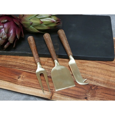 Chic Antique 3 ks zlatá sada na syry s drevenou rukoväťou Cheese 17 cm