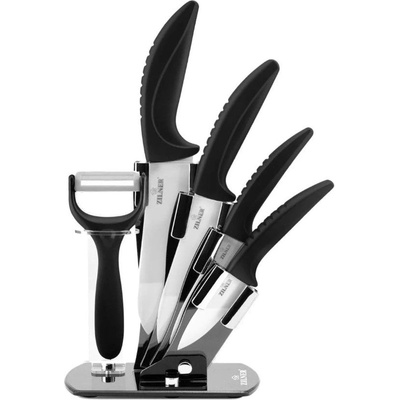 ZILNER Комплект ножове с поставка zilner zl 5124, 6 части, Белачка, Керамично покритие, Черен (1631870007)