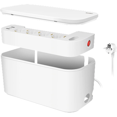 LogiLink Кабелна кутия с 5 гнезда, 3x USB, 285 x 145 x 13 mm, бяла