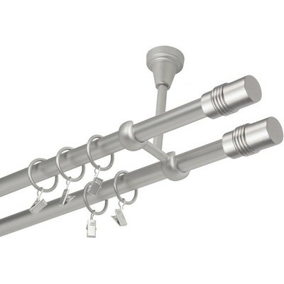 OK-GarnýžeCZ Garnýž kovová dvouřadá 16mm Cylinder double satina 220 cm do stropu / kroužky s žabkou