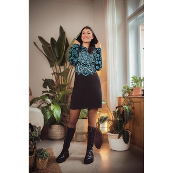 Himalife Šaty s kapucí Lanikai černá s tyrkysovou