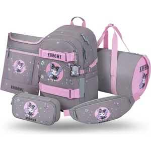 Baagl КОМПЛЕКТ 5 Skate Kuromi Grey: раница, пенал, спортна чанта, чанта през рамо, калъф за лаптоп GRS BAAGL | Siv | Момчешки | UNI