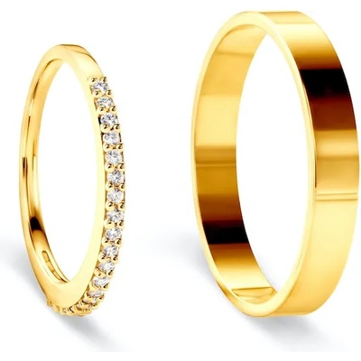 SAVICKI Сватбени халки Share Your Love: злато, бял сапфир, плоски. 1.5 мм и 3 мм