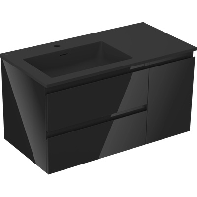 Mexen Orio шкаф за баня 90 см с мивка Otis ляв, 2S, 1D, черен гланц/черен мат (91A13-09047-3-BBFFF70-W18L71)