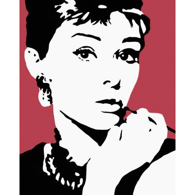 Zuty Malování podle čísel AUDREY HEPBURN NA ČERVENÉM POZADÍ NO