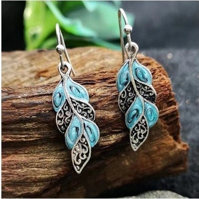 Prošperk Boho náušnice modré listy S6038
