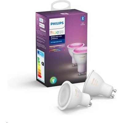 Philips Hue 8719514340084 LED žárovky set 2x4,3W GU10 350lm 2000-6500K sada 2ks, Bluetooth, stmívatelné, White and color ambiance + 16 millionů barev, bílá