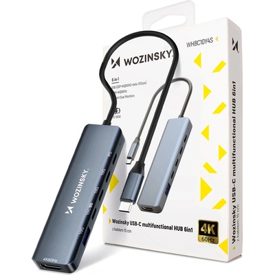 Wozinsky USB-C 6 в 1 хъб Wozinsky WHBC10Y4S мултифункционален, алуминиев, с 25 (5907769366437)
