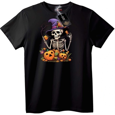 NOONEBRAND Тениска с Halloween Скелет и Вещица - 7XL, White