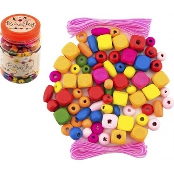TEDDIES Korálky drevené farebné s gumičkami cca 300 ks v plastovej dóze