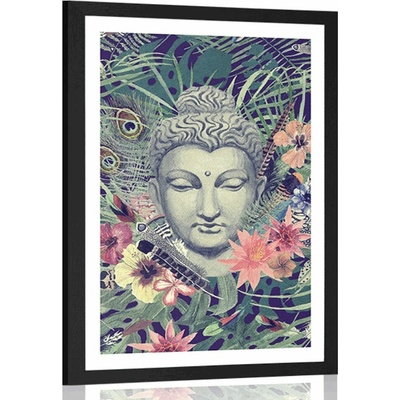 Plakát s paspartou Buddha na exotickém pozadí - 20x30 silver