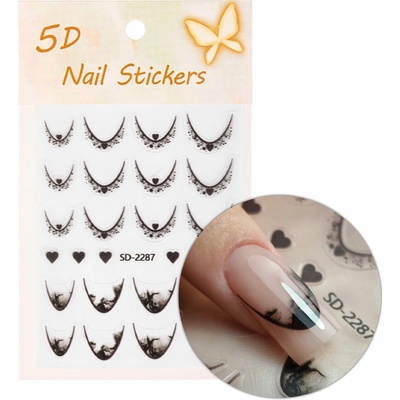 5D Nálepky na francúzsku manikúru French Black Heart SD-2287