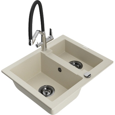Mexen Carlos гранитна мивка с 1, 5 камери и кухненски смесител Duo, бежов - 6518-69-671701-07-B (6518-69-671701-07-B)
