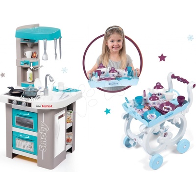 Smoby set elektronická kuchyňka Tefal Studio Bubble tyrkysová a vozík se zmrzlinou a košíkem 311023-8