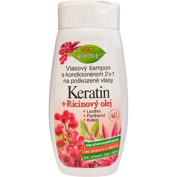 Bione Šampón s kondicionérom 2 v 1 na poškodené vlasy Keratin + Ricinový olej 260 ml