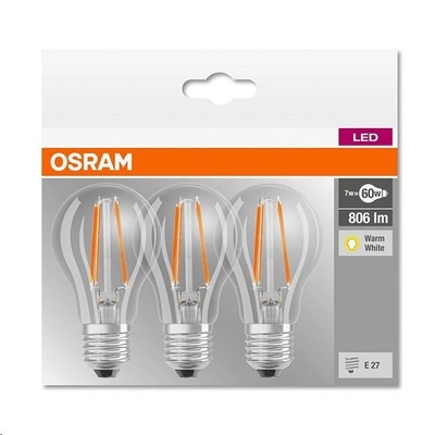 OSRAM Комплект 3 крушки LED Osram A60, E27, 6.5 W (60 W), 806 лумена, Неутрална светлина (4000K), Енергиен клас E (4058075819535)