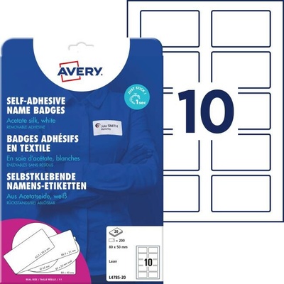 Samolepiace menovky Avery na textil 80x50mm, materiál acetátový hodváb