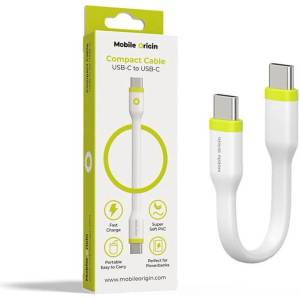 Mobile Origin Гъвкав кабел с бързо зареждане за устройства с USB-C - Mobile Origin Compact USB-C to USB-C Cable 60W (10 см) (white) (COMC-USBC-WHT)