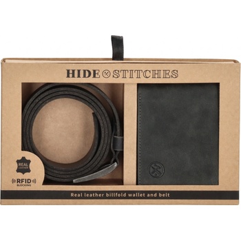 Hide & stitches Darčekový set opasok a peňaženka Idaho čierny