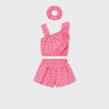 Mayoral Комплект къс панталон, потник и ластик за коса в розов цвят за мини момиче Mayoral