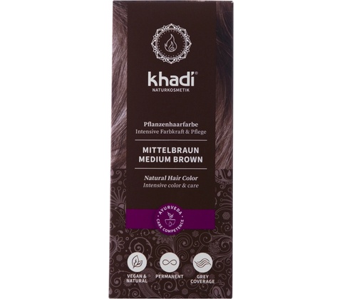 Khadi rostlinná barva na vlasy Henna STŘEDNÍ HNĚDÁ 100 g