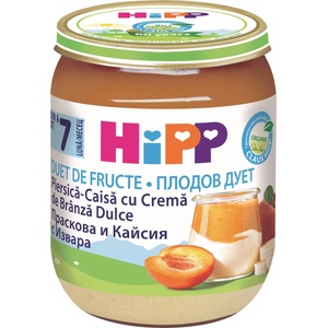 Hipp Био плодово пюре Hipp Fruit Duet - Праскова, кайсия и извара, 160 g (5470) - ozone