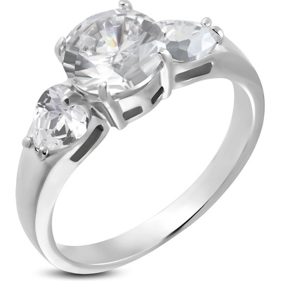 Šperky eshop Snubní prsten 1 veliký zirkon a 2 srdíčkové zirkony D16.18