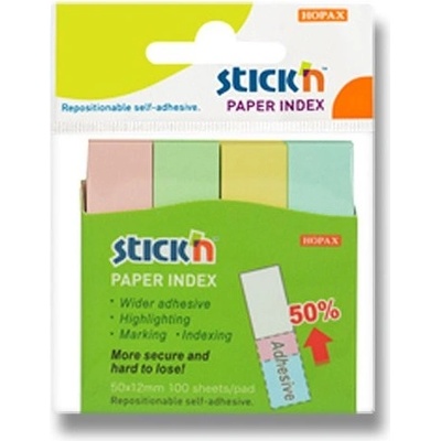 Stick’n by Hopax Samolepicí záložky Notes 50 x 12 mm, 4 x 100 listů, pastelové