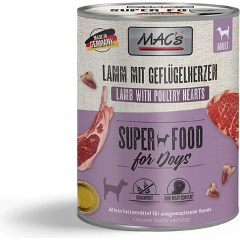 MAC's Dog Lamb chicken hearts - Пълноценна консервирана храна за кучета, без зърно, с агнешко месо и пилешки сърца