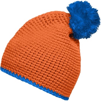 Myrtle Beach MB7964 pletená čiapka s kontrastným pruhom a brmbolcom oranžová aqua