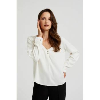 Moodo Бяла риза с V-образно деколте и декоративни копчета Moodo Moodo | Byal | ЖЕНИ | XXL