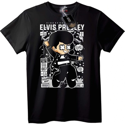 NOONEBRAND Тениска Elvis Рок Н Рол Карикатура - XS, Black