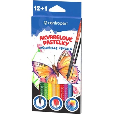 Centropen akvarelové pastelky 9523 12+1 +štetec okrúhle tuha priem 3,3 mm