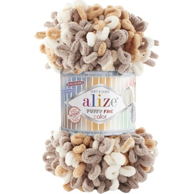 Alize Puffy fine color 6403 kapučíno, béžová, bílá