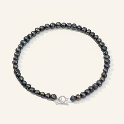 SilveAmo Choker z tmavých perel s originální sponou K015