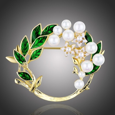 Éternelle brož s perlou Erin B2101-LXT0247 zelená