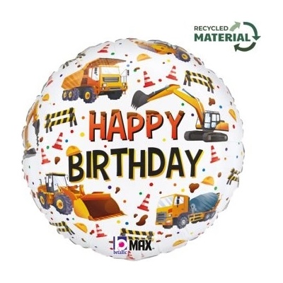 GRABO Stavební stroje HB 18" 46cm kruh fóliový balónek nafukovací