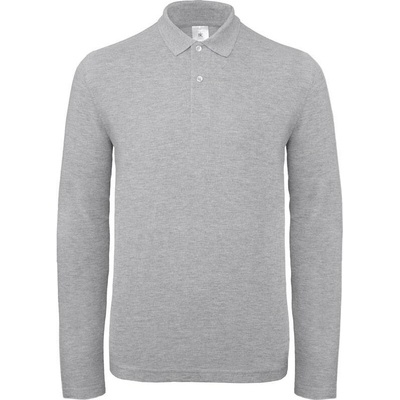B&C ID.001 LSL piqué polo s dlouhým rukávem heather šedá