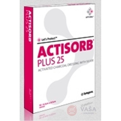 Actisorb Plus 25 obväz s aktívnym uhlím a striebrom 10,5 x 10,5 cm 10 ks