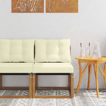 vidaXL Външен среден диван Масивна акациева дървесина и текстилен плат (900597)