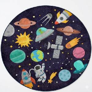 Mila Home Тъмносиньо детско килимче за игра подходящо за пране ø120 cm Into The Space - Mila Home (HKC-YuvHali-450-120x120)