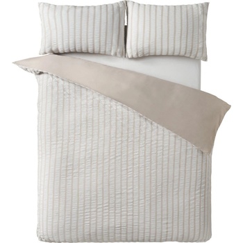 Catherine Lansfield Бежово единично спално бельо 135x200 cm So Soft Seersucker Stripe - Catherine Lansfield (BD/61211/W/SQS/NT)