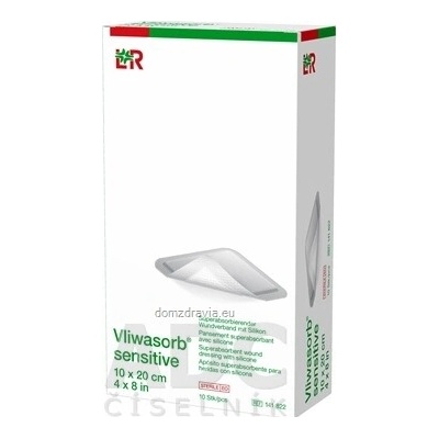Vliwasorb sensitive Krytie na rany 10 x 20 cm superabsorpčné, sterilné, so silikónom 10 ks