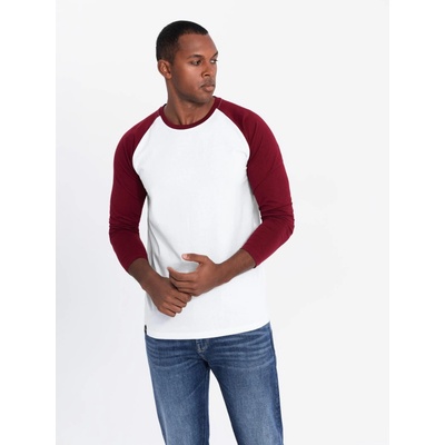 Ombre Clothing pánske tričko s dlhým rukávom Nazanin bielo-gaštanové