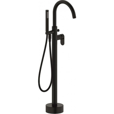 Inter Ceramic Стоящ смесител за вана ICL 8213B, месинг, черен мат, подово захранване, с шлаух и слушалка, 110.4x25см (8213B)