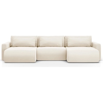 Cosmopolitan Design Бежов кадифен разтегателен ъглов диван с място за съхранение (U форма) Belfast - Cosmopolitan Design (COS_UF_121_F1_BELFAST1)